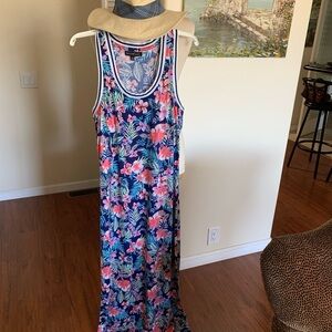 Derek Heart Navy tropical  print Maxi Dress